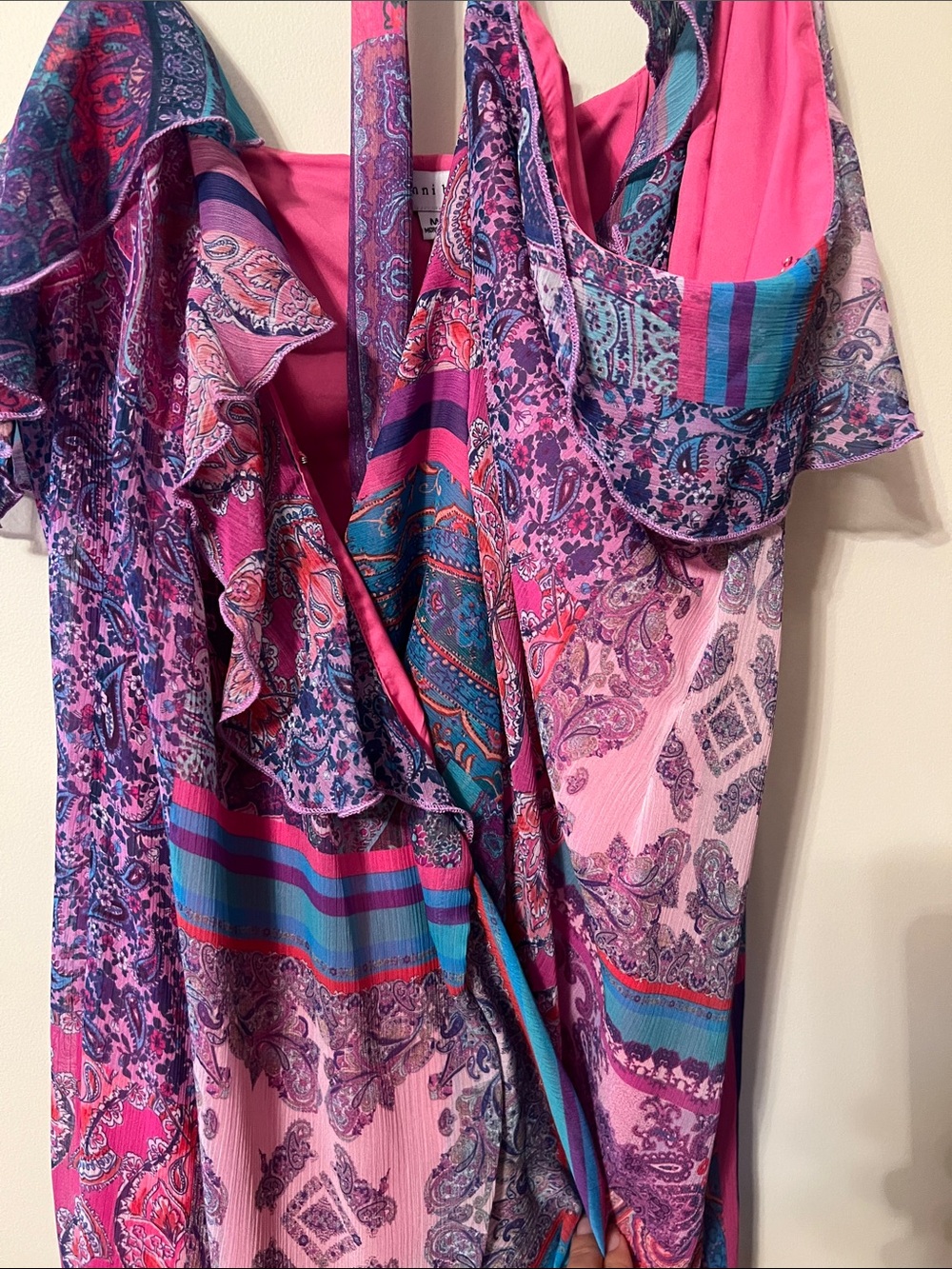 Gianni Bini Pink Purple Teal Paisley Maxi Dress